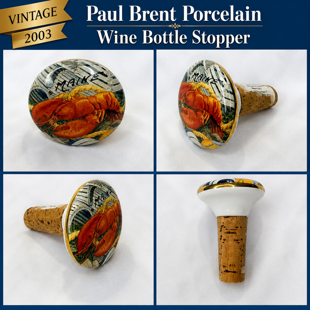 VTG 2003 Paul Brent Lobster Porcelain Wine Bottle Stopper Nautical Cork Maine